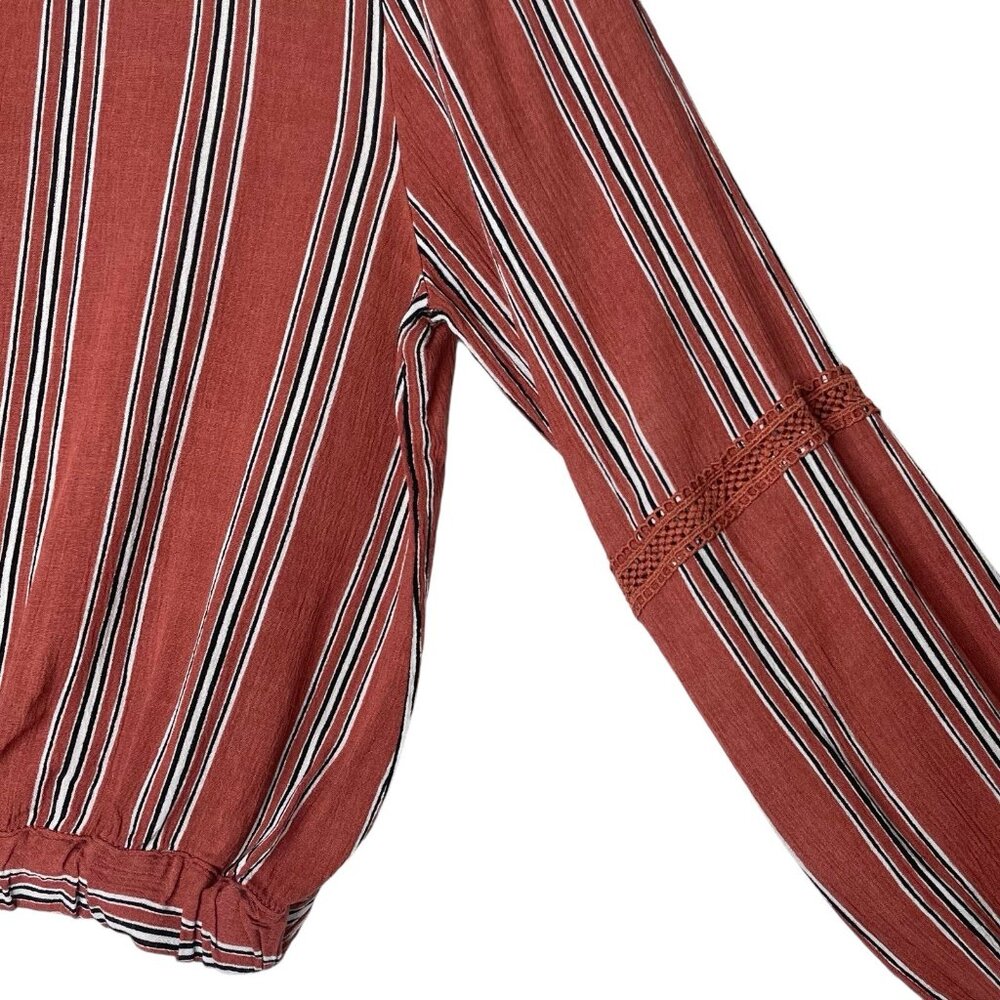 LA Gypsy Boho Peasant Blouse Size Medium Striped V-Neck Faux Wrap Long Sleeve - Picture 3 of 5